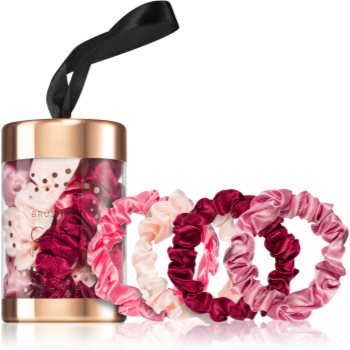 BrushArt Gift for You Slim satin scrunchie set Elastice pentru par Pink & Red - imagine 2